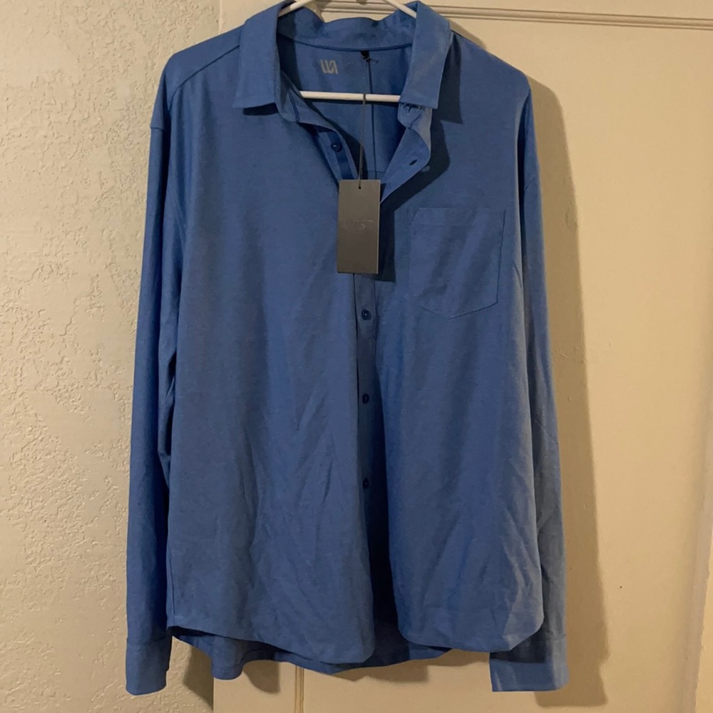 VRST LS button down shirt. Arctic sky heather